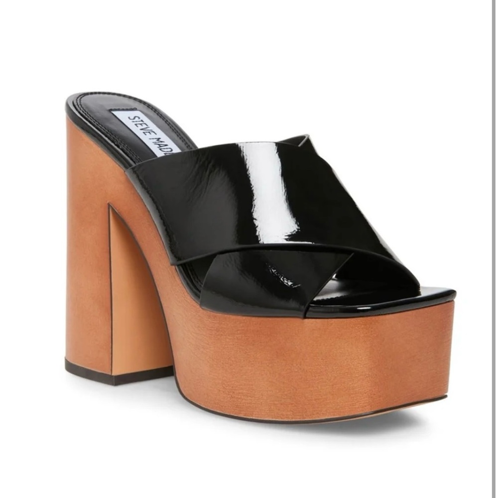 Steve Madden Senada Black and Tan Women's Platform Heels